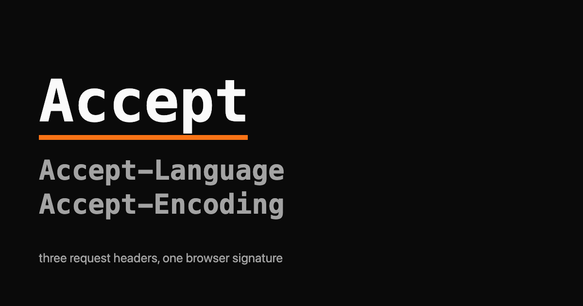 Three stacked monospace header names Accept, Accept-Language, Accept-Encoding with a single orange underline bar under the word Accept