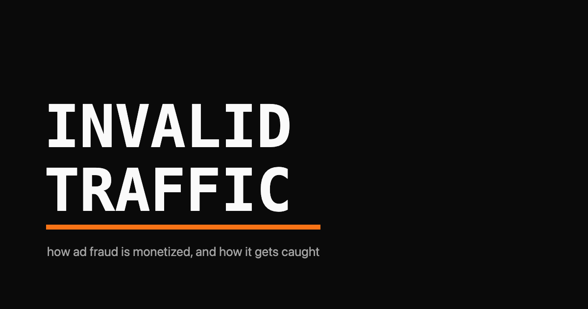 Wordmark reading INVALID TRAFFIC with an orange underline on a black field
