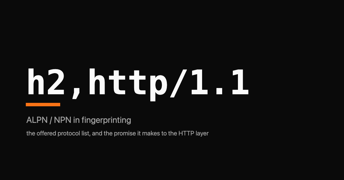 The token h2,http/1.1 as a monospace wordmark with a single orange underline under h2 and a small grey ALPN subtitle