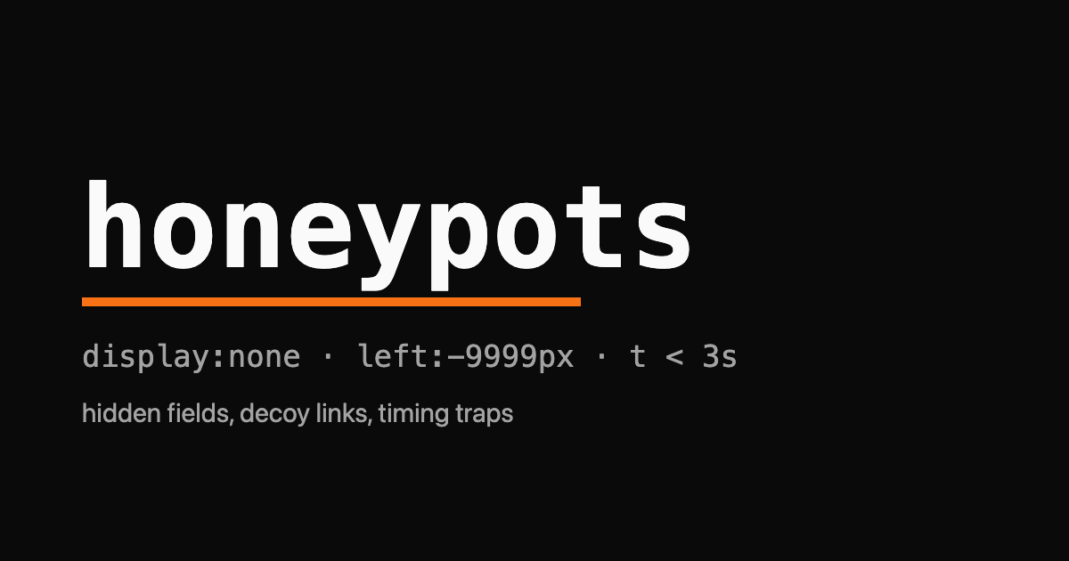 The word honeypots in monospace with an orange underline and CSS-hiding labels