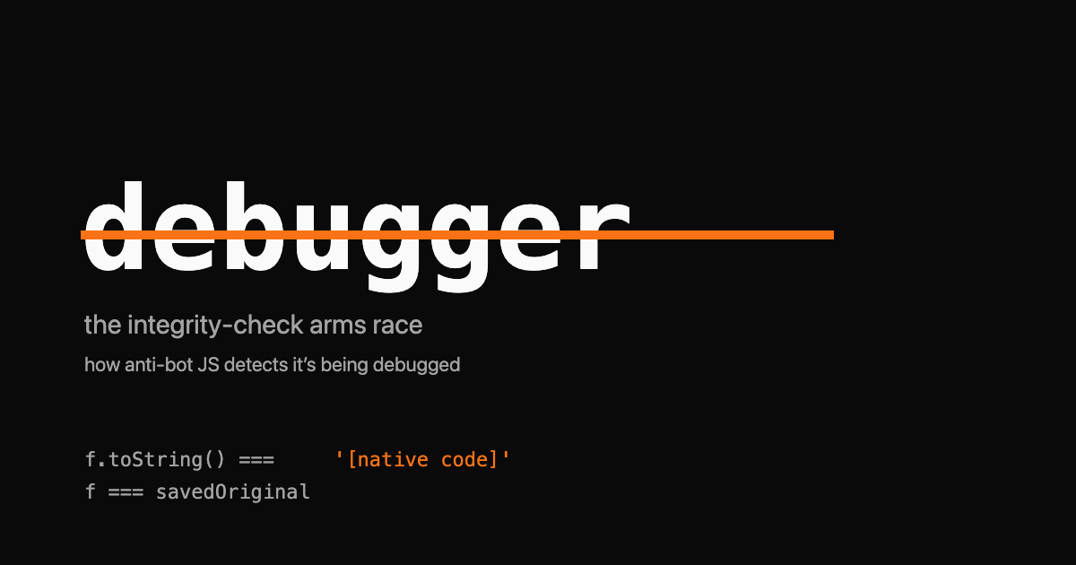 The word debugger in monospace, struck through with an orange bar, over a stepped state machine