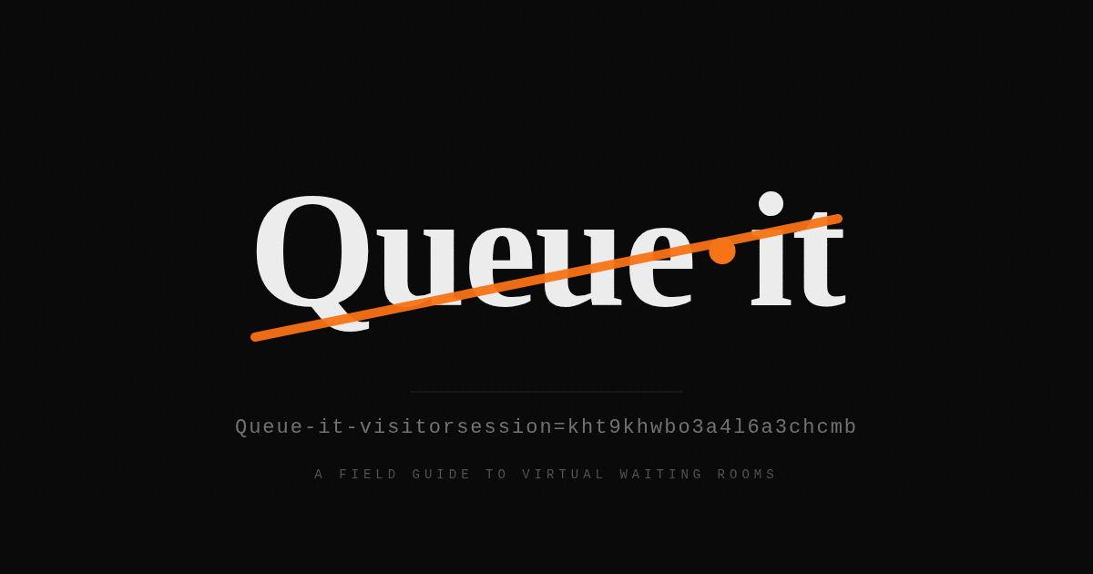 Queue-it wordmark with an orange diagonal line through it