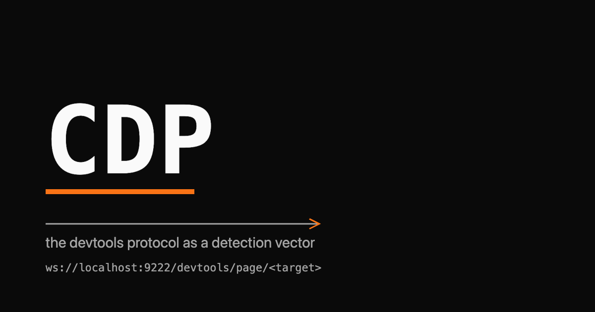 Wordmark reading CDP with an orange websocket arrow and the label devtools-protocol