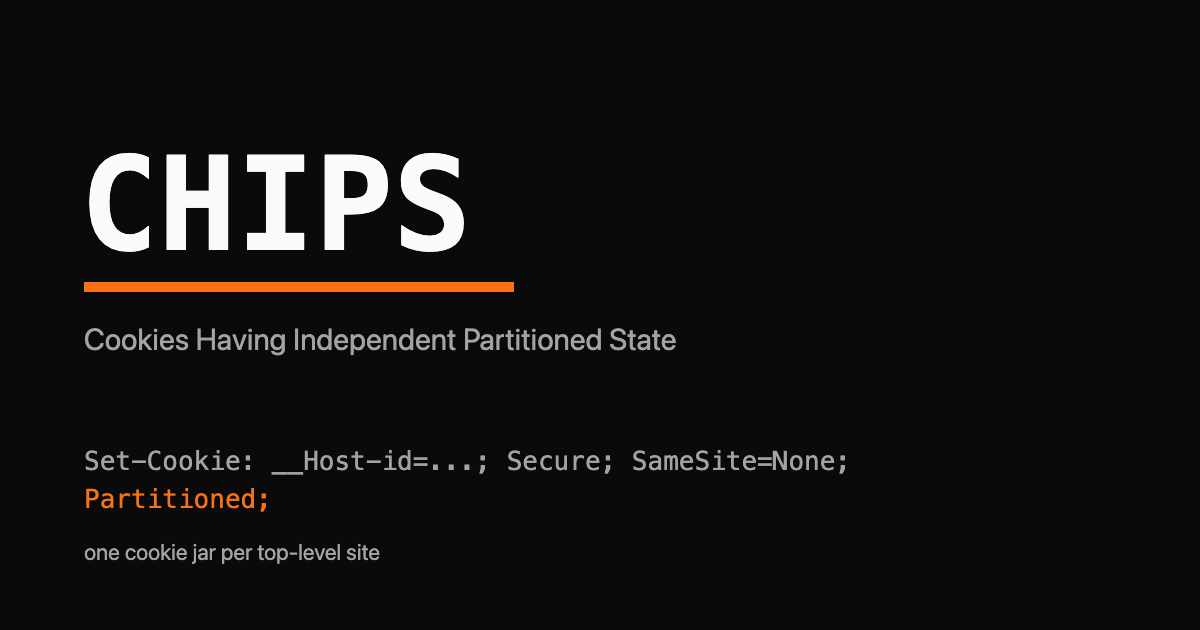 CHIPS wordmark over a Set-Cookie line with the Partitioned attribute highlighted in orange