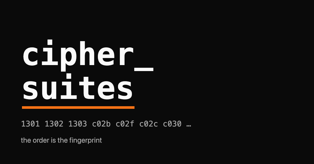 The phrase cipher_suites rendered as a sorted byte list with one element highlighted in orange