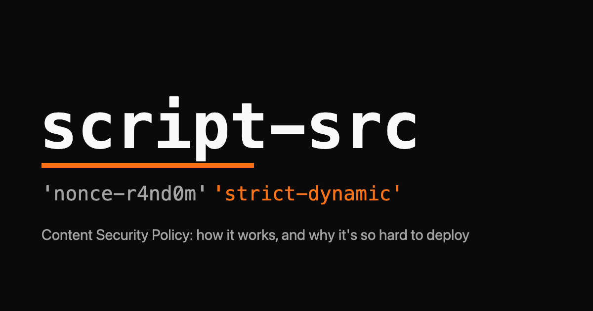 CSP wordmark with a script-src directive and an orange strict-dynamic accent