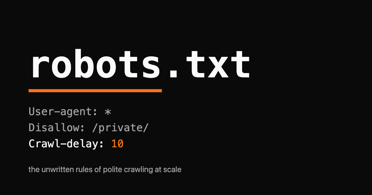 A robots.txt user-agent and disallow block with an orange crawl-delay line