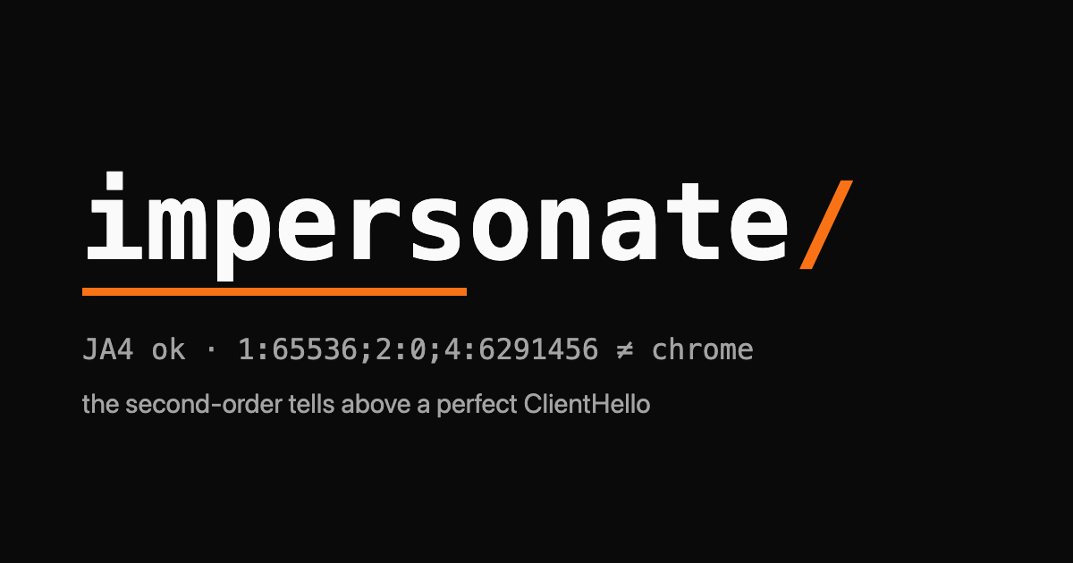 The word impersonate in monospace with one orange glyph over a dark background