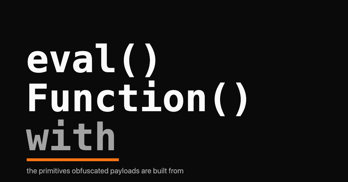 eval, Function, with wordmarks on a dark background with one orange accent