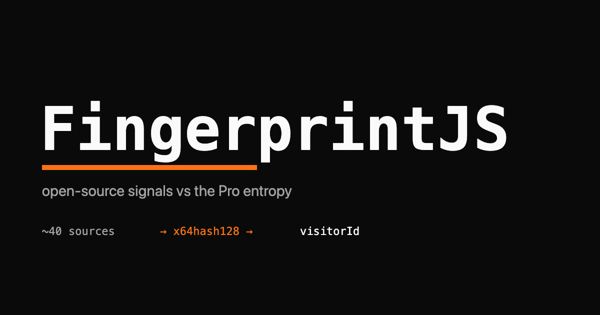 FingerprintJS wordmark in monospace on a dark background with an orange hash bar