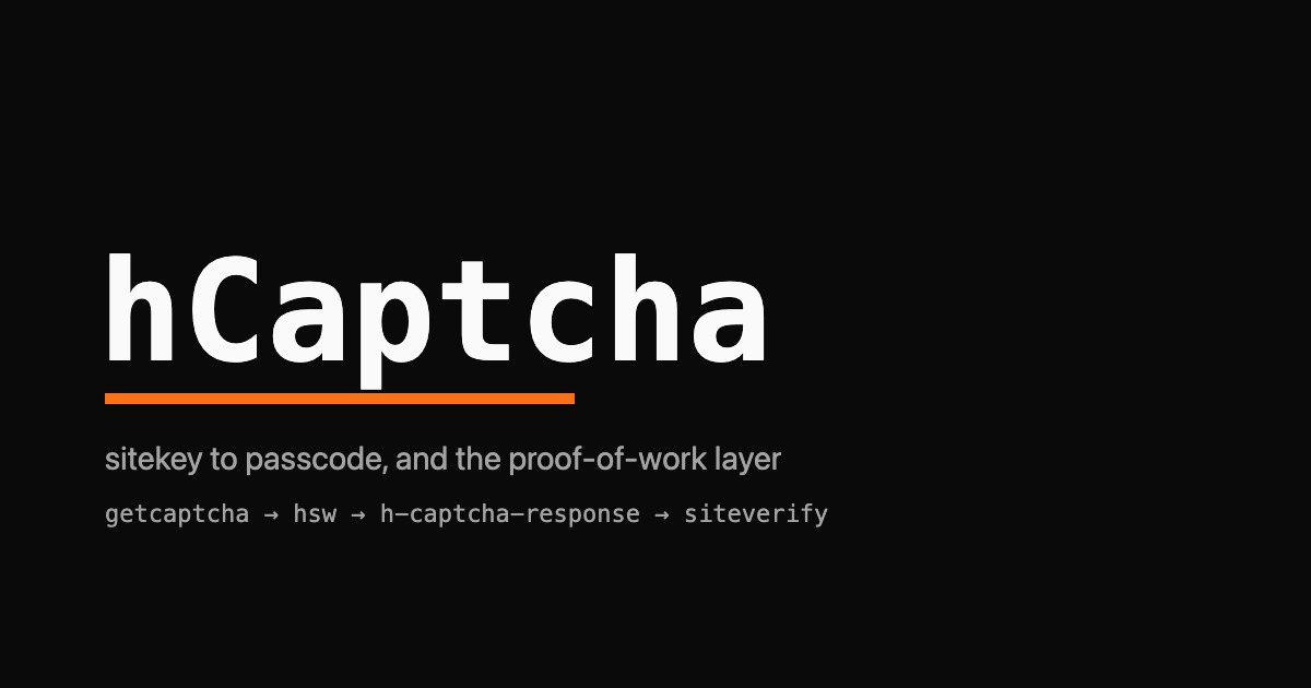 hCaptcha wordmark in monospace with an orange underline over a black background