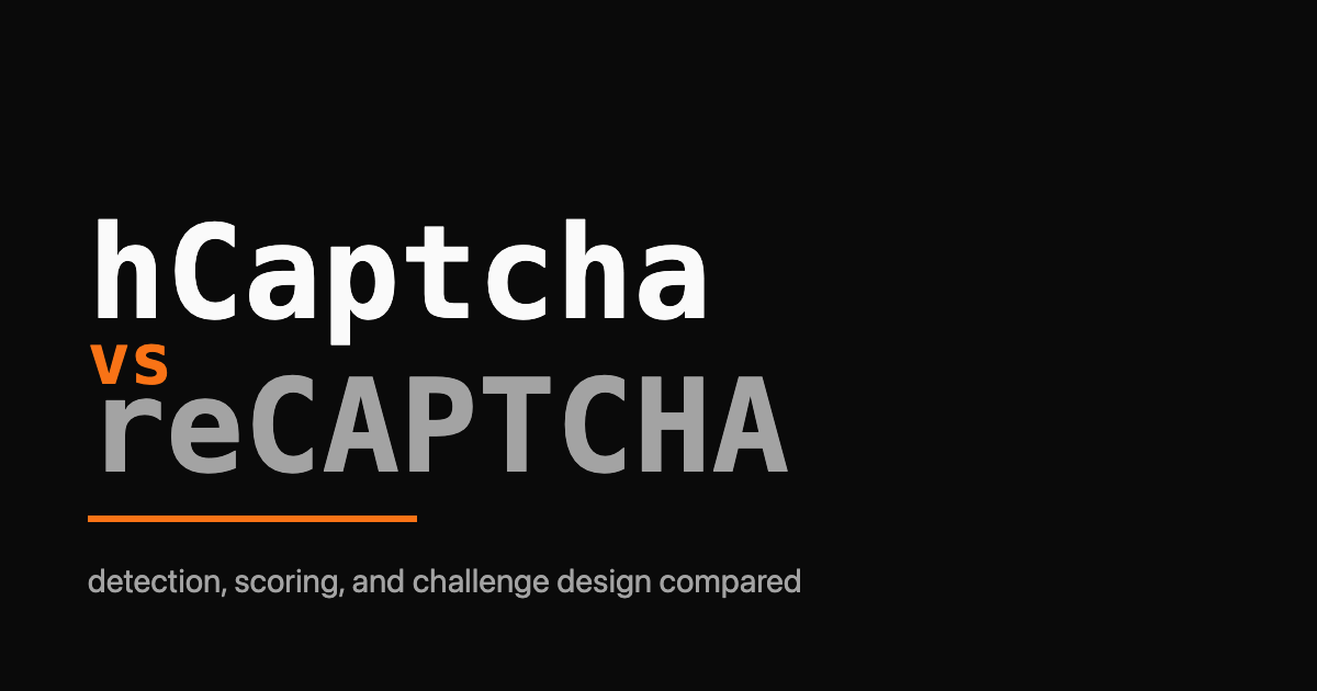 hCaptcha versus reCAPTCHA wordmark cover with an orange vs accent