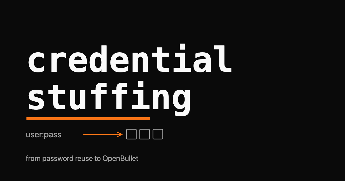 Credential stuffing wordmark with a combo-list arrow feeding a login form