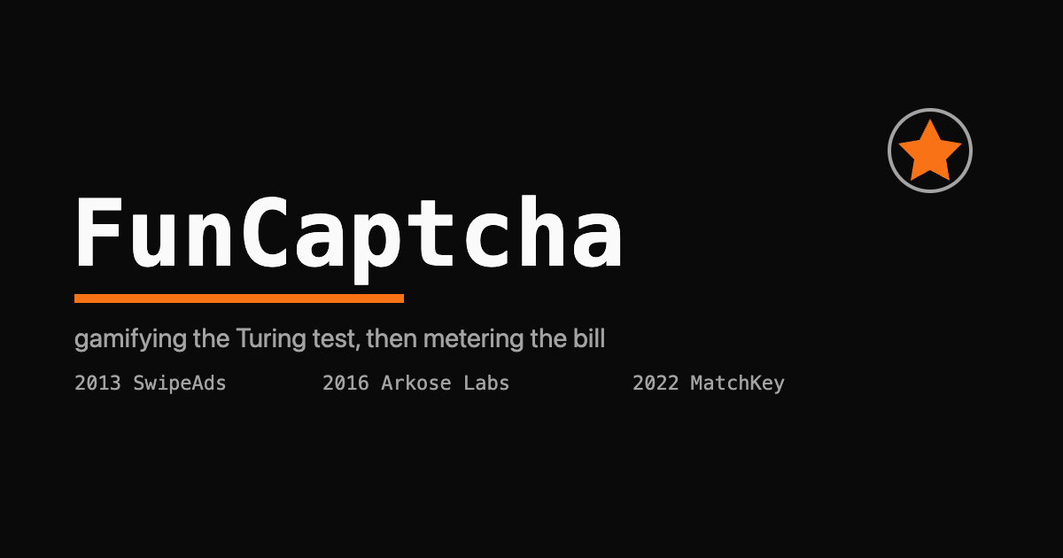 FunCaptcha wordmark with an orange rotate-to-upright puzzle motif