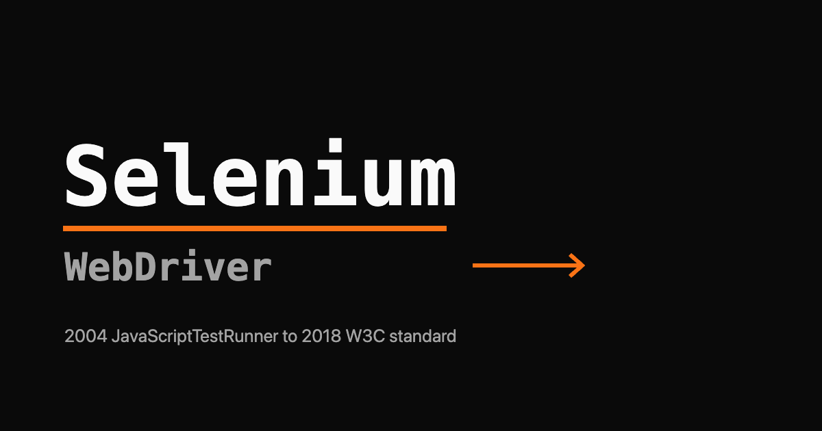 Selenium wordmark with an orange WebDriver arrow, on black