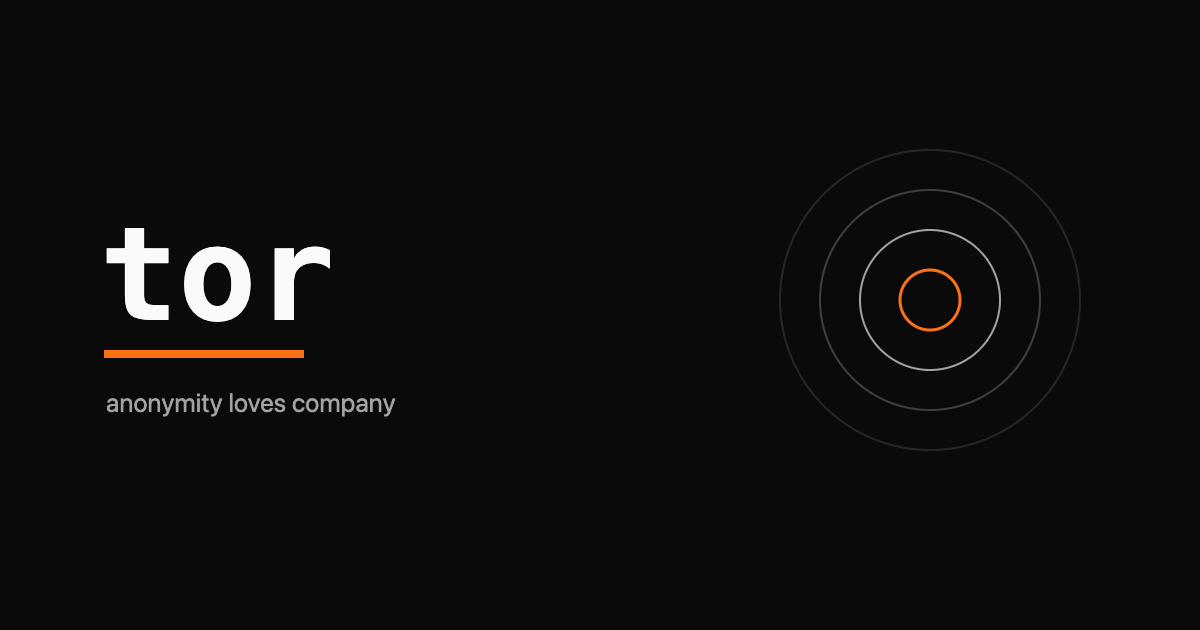 The word TOR as a monospace wordmark with three orange onion-layer rings, on a black background