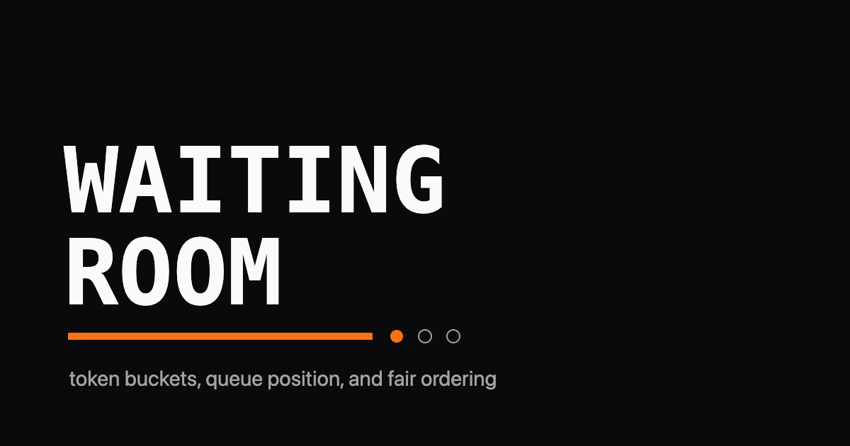 The phrase WAITING ROOM as a JetBrains Mono wordmark with an orange queue bar beneath it