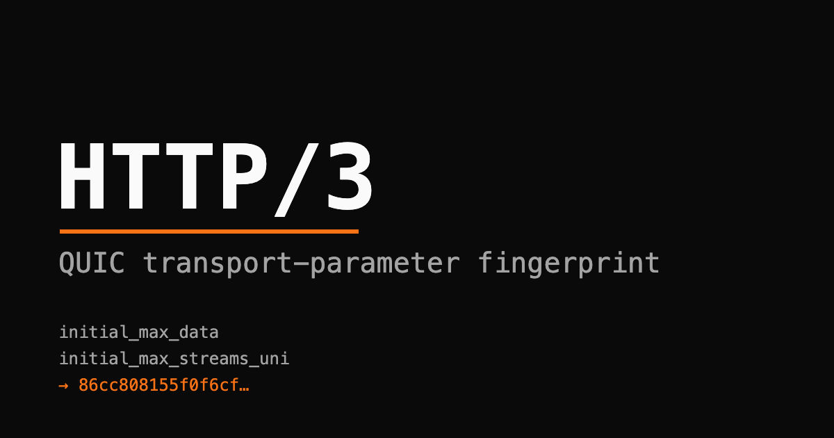 QUIC Initial packet broken into labelled byte fields with the transport-parameters block highlighted