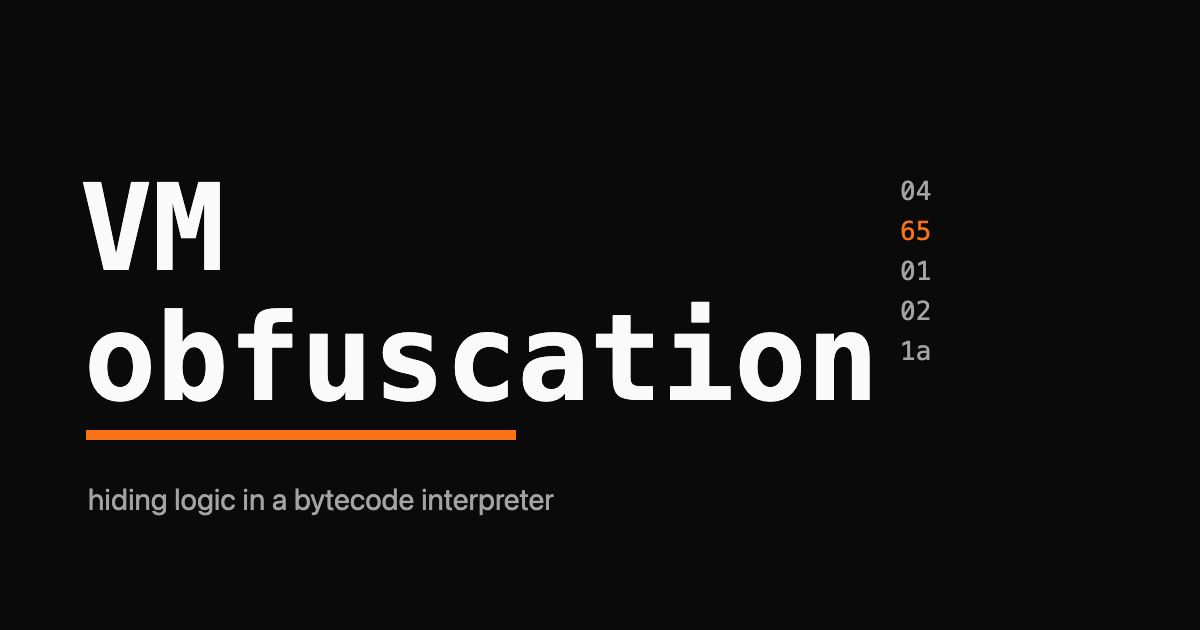 The words VM OBFUSCATION as a monospace wordmark with a small orange bracket-pair accent