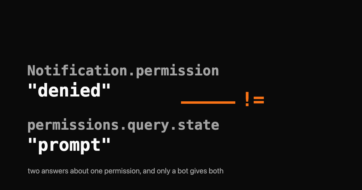 Two permission values stacked, denied above prompt, with an orange inequality sign between them