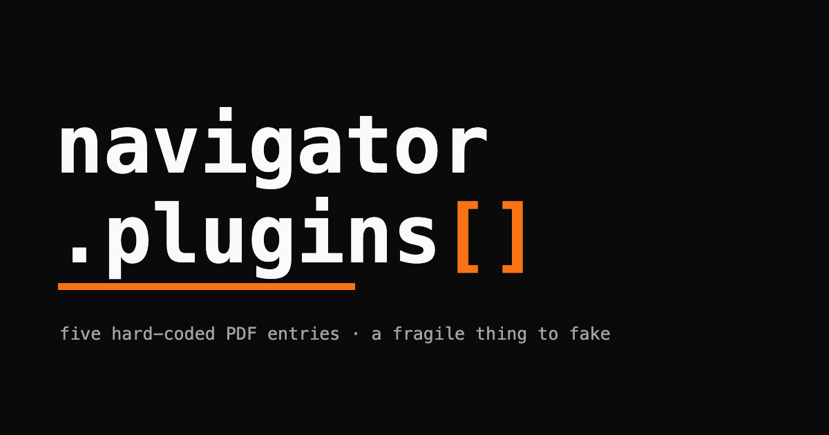 The wordmark navigator.plugins[] in white monospace with the brackets and an underline bar in orange