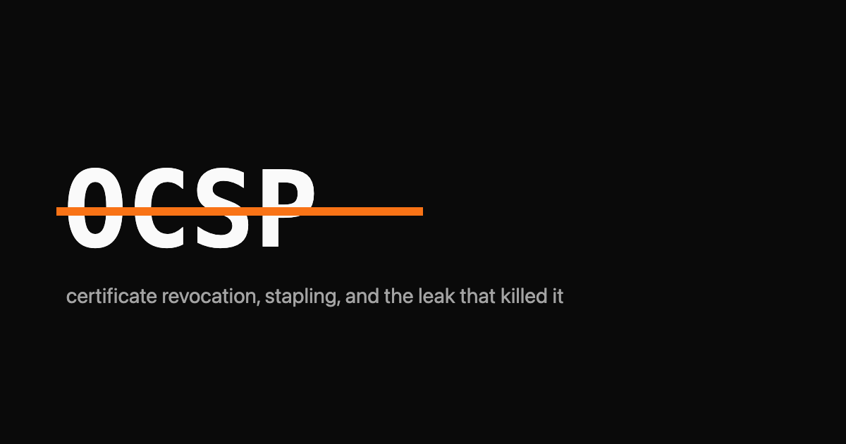 The word OCSP as a large monospace wordmark with a single orange line struck through it