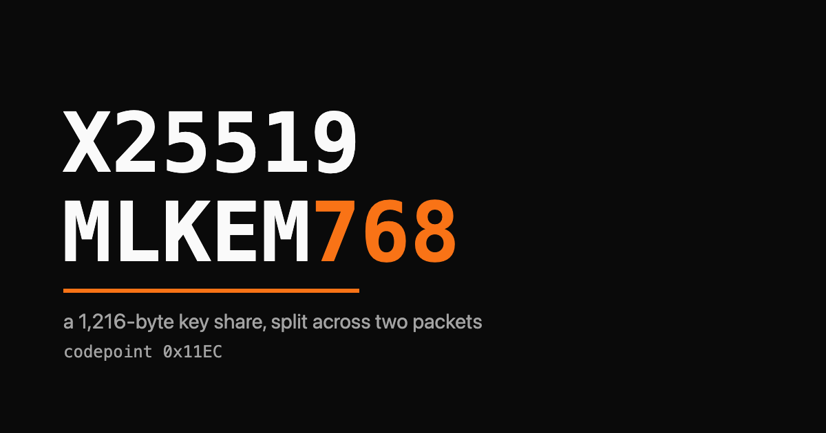 X25519MLKEM768 wordmark over a dark background, with one orange key-share block