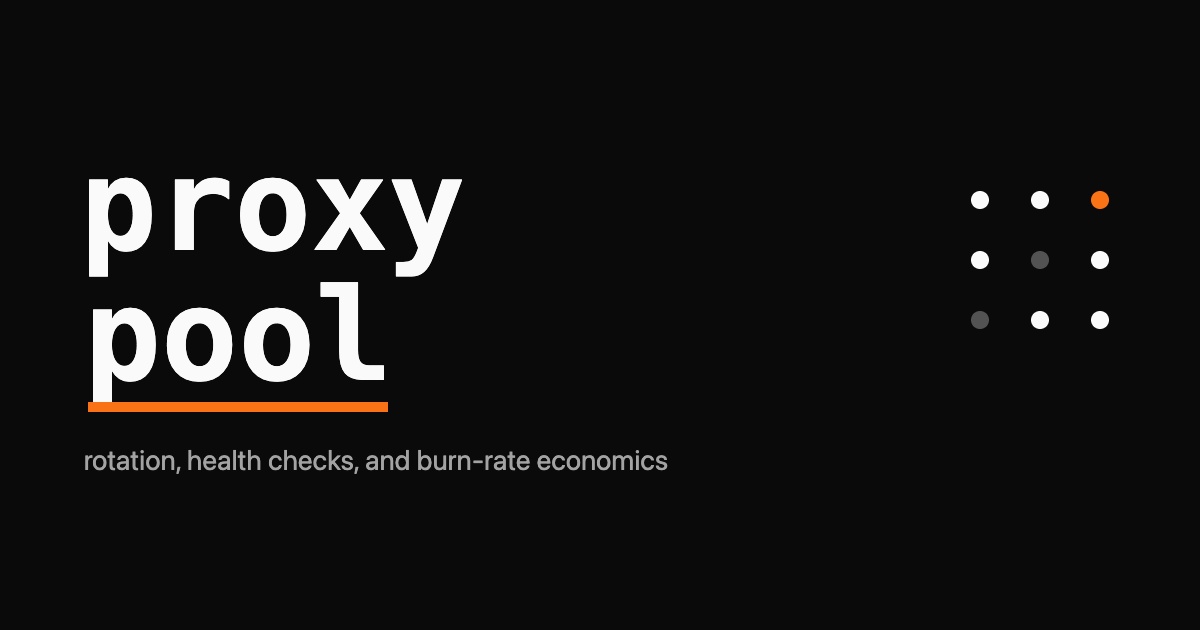 Wordmark reading proxy pool with an orange underline and a grid of node status dots