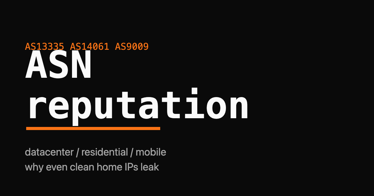 ASN reputation wordmark with an orange underline over the labels datacenter, residential and mobile