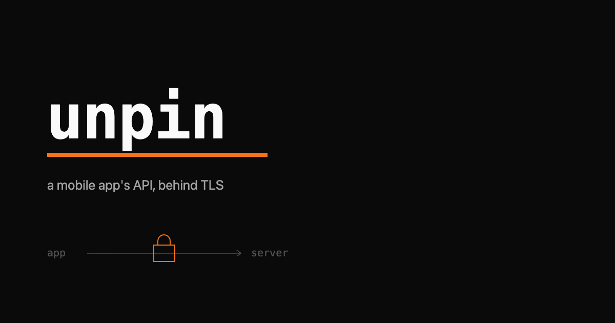 Phone-to-server arrow broken by a pinned-certificate lock, over a dark background