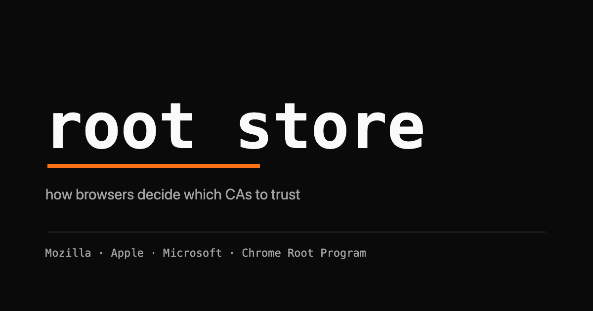 Wordmark reading ROOT STORE with an orange trust-anchor accent on a near-black background